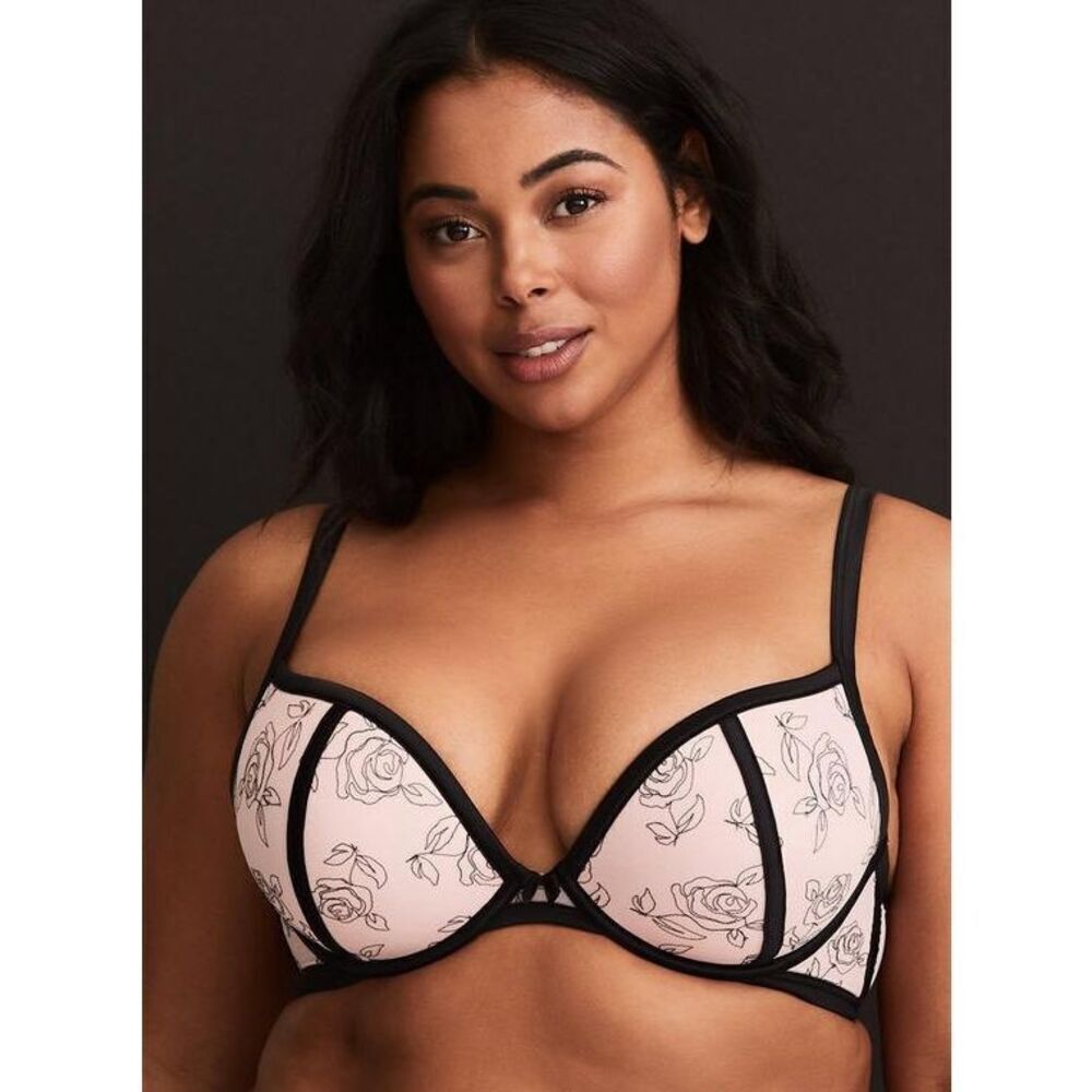 Torrid Plunge Push Up Embroidered Lace Straight Back Bra size 46 DD Lotus Rich B